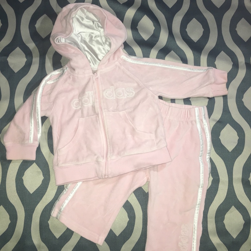 Adidas velour Track Suit Size 12 Months Pink